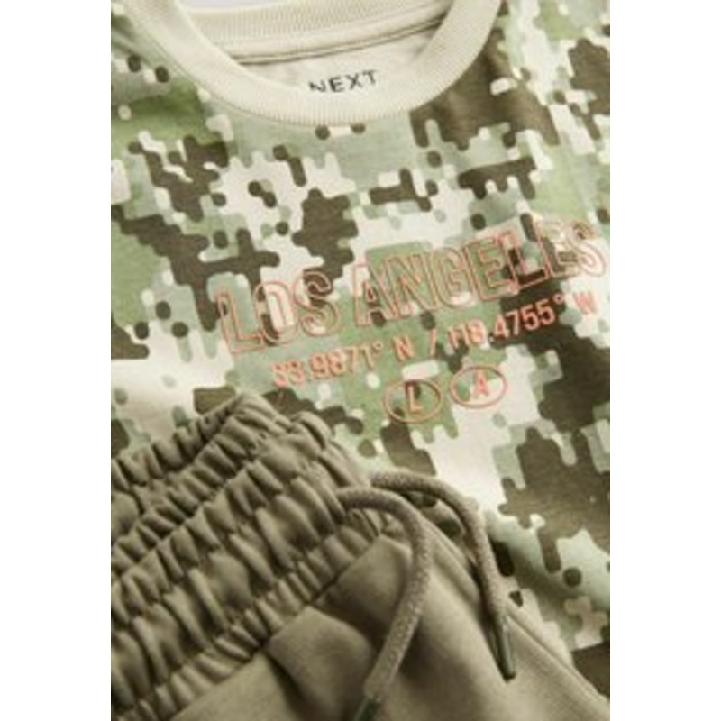 Next RELAXED FIT-SHORT SLEEVE SET – Jogginghose – green camo/grn
