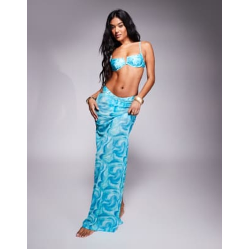 South Beach abstract print bikini set in turquoise blue