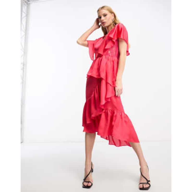 True Decadence short sleeve dress with flutter sleeves in pink