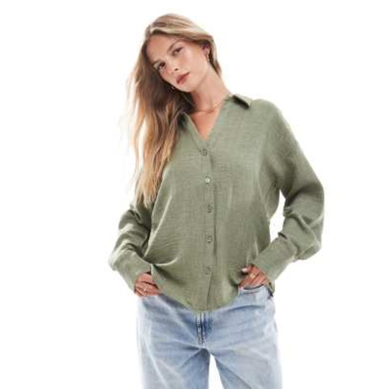 Vero Moda v-neck shirt in khaki green