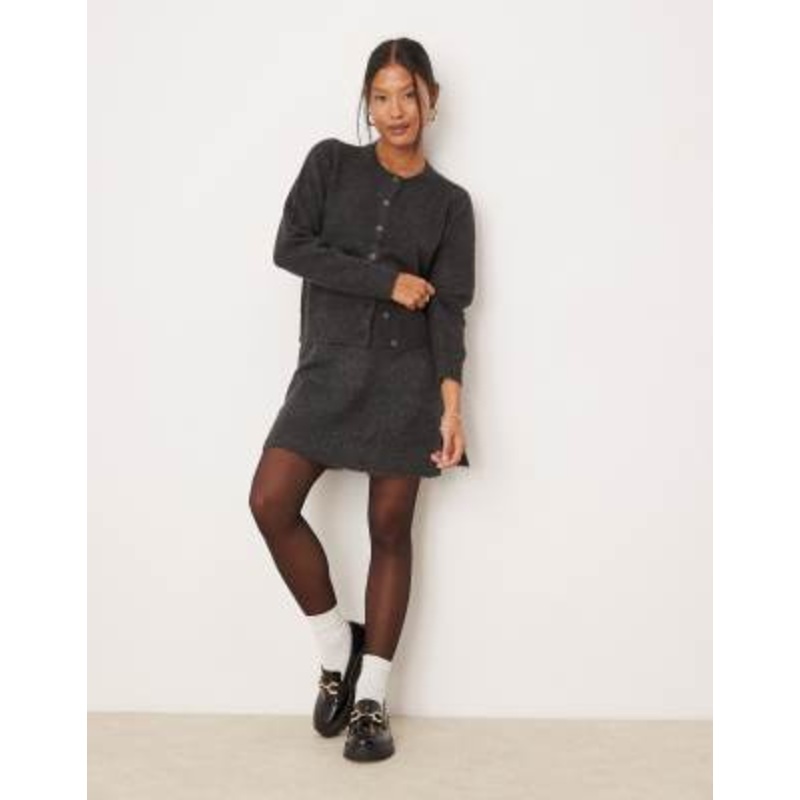 Vila Petite knit mini skirt in dark gray – part of a set