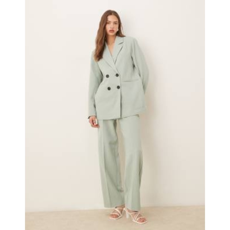 YAS high waist straight leg tailored pants in iceberg green – part of a set