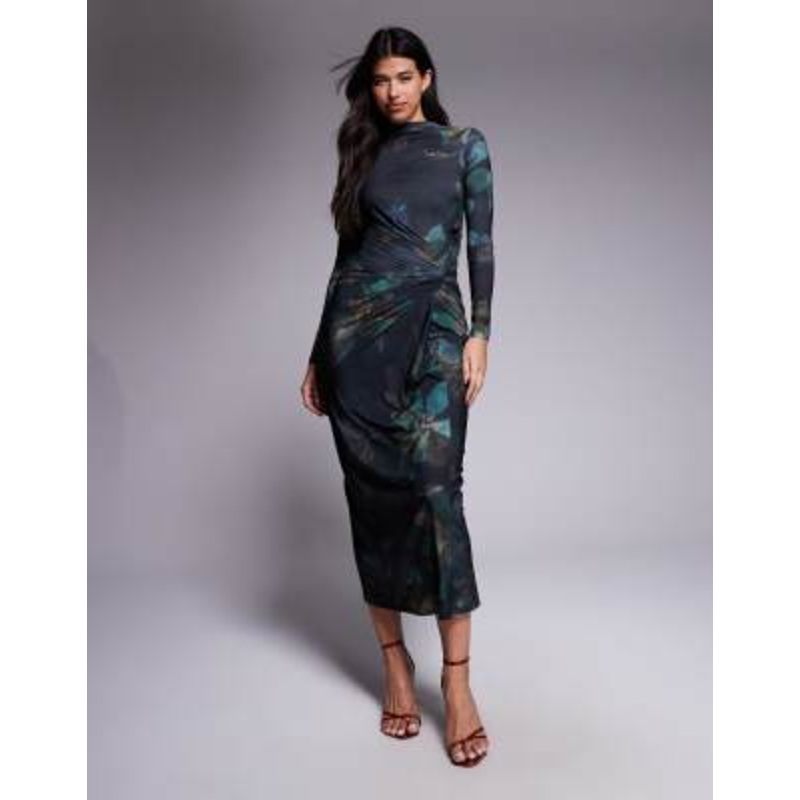Daska exclusive high neck maxi dress in dark green floral print