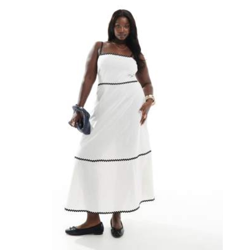 Esmee Exclusive Curve ric rac maxi beach dress in white and black
