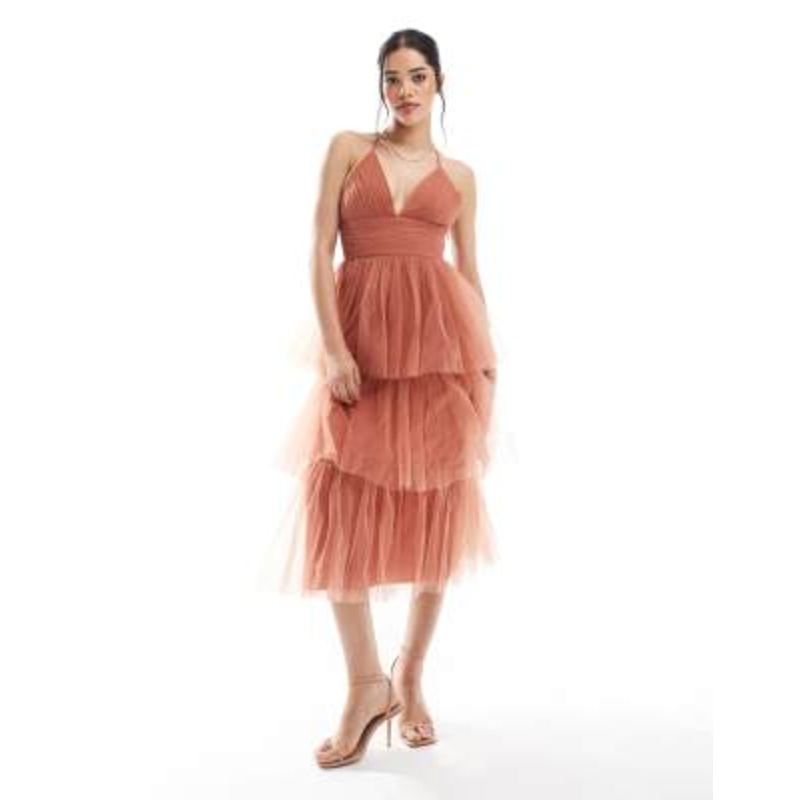 Lace & Beads Bridesmaid Odette midaxi dress in terracotta