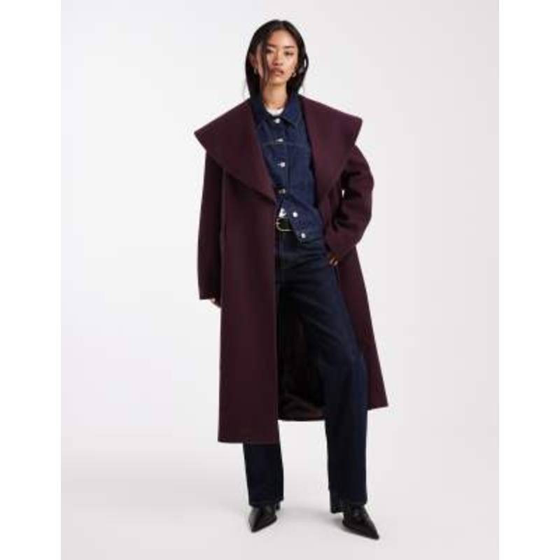 Miss Selfridge formal wrap coat in plum