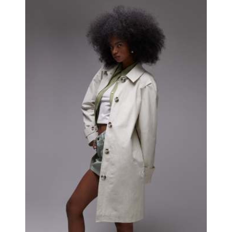 Topshop mid length trench coat in ecru