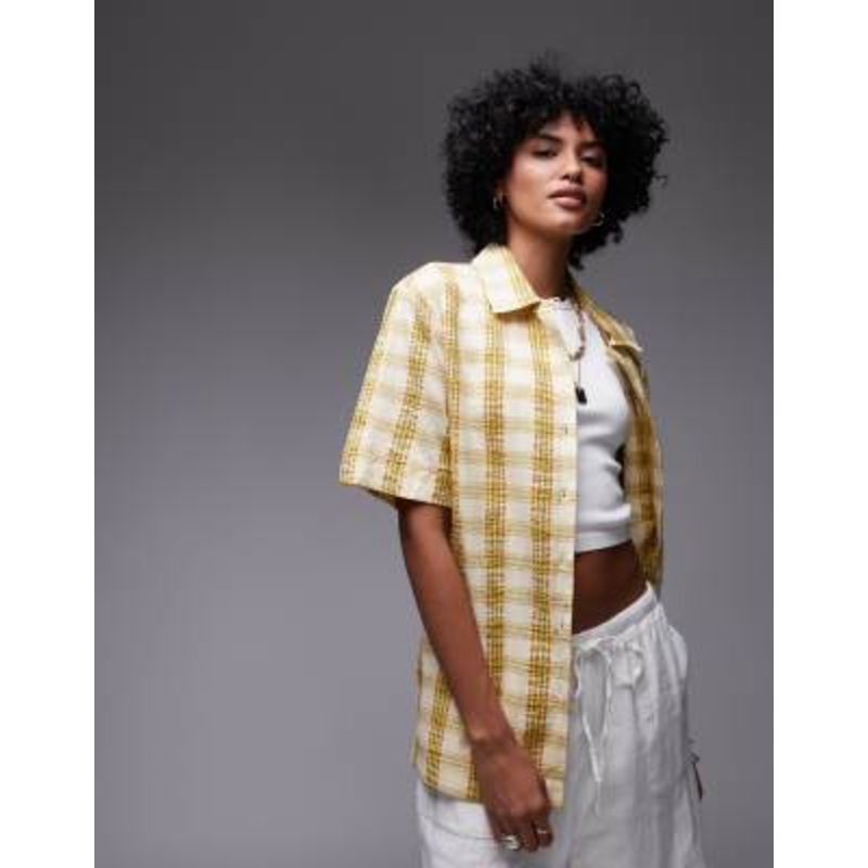 Topshop resort shirt in textured yellow check