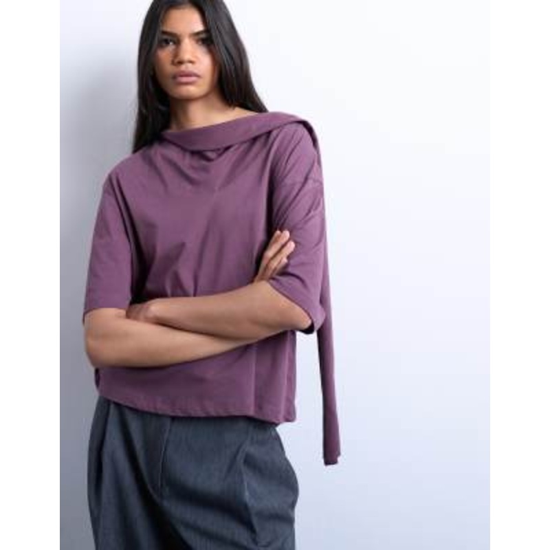 Topshop scarf neck detail drop shoulder T-shirt in fig