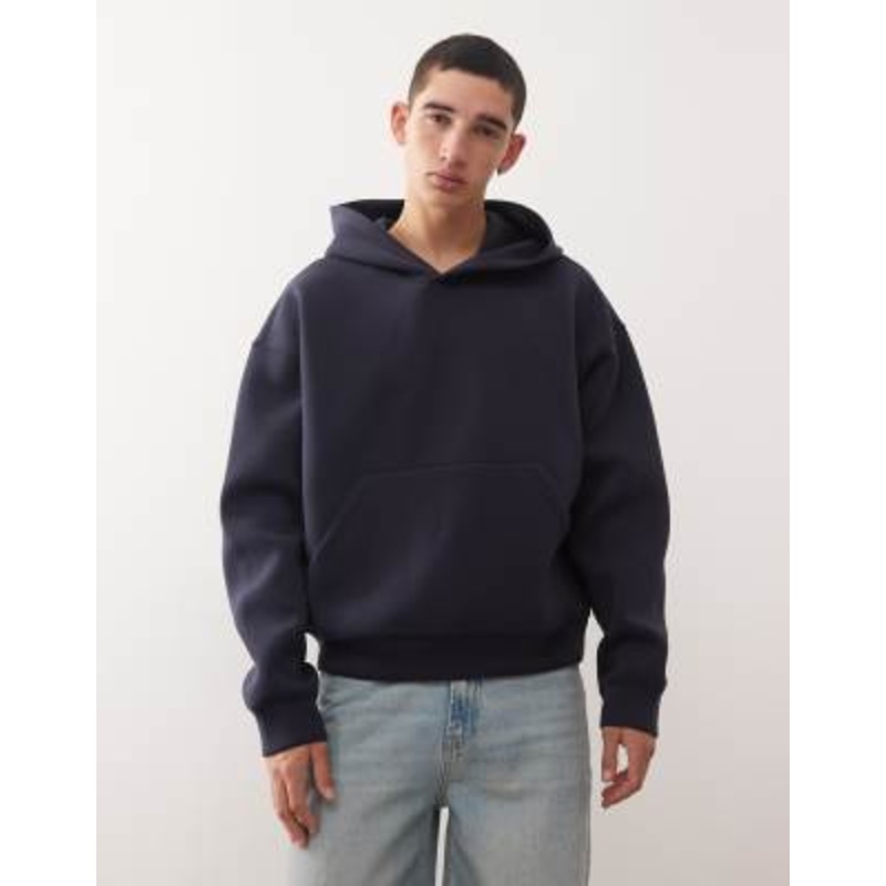 Weekday Simon hoodie in navy scuba-style fabric