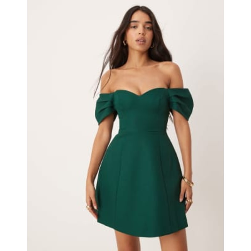 Ever New off the shoulder structured mini dress in emerald