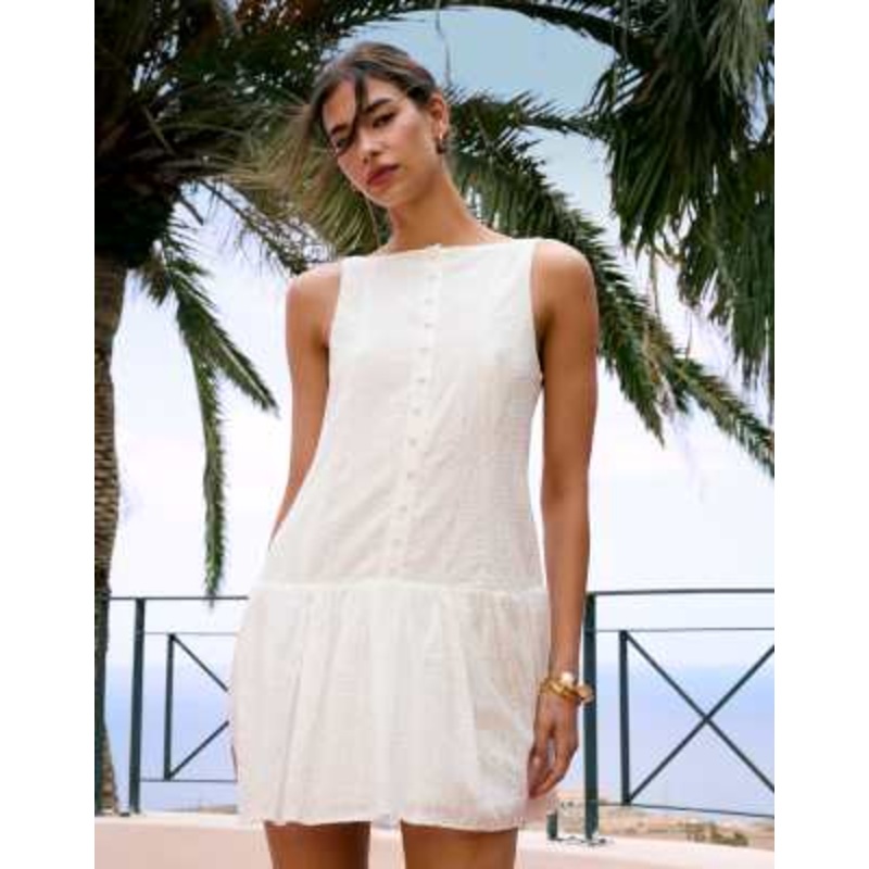 Kiss The Sky dropped waist mini vest dress in white
