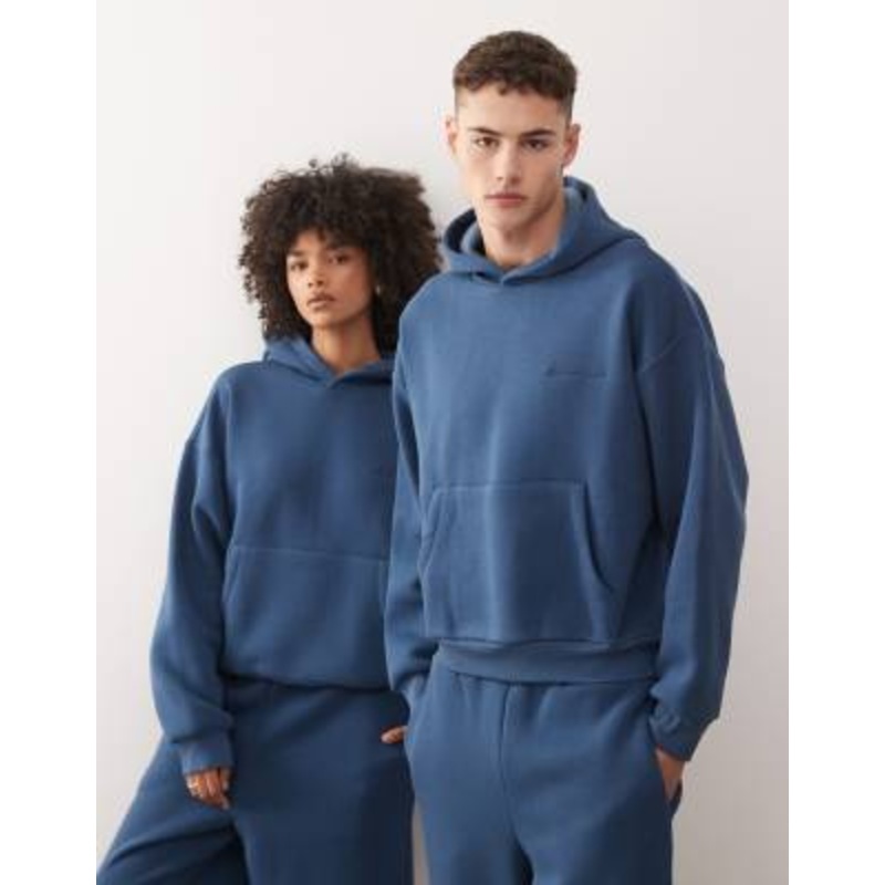 Reclaimed Vintage unisex heavyweight boxy hoodie in navy blue – part of a set