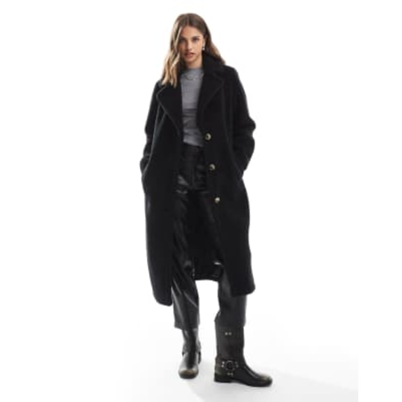 Threadbare maxi borg coat in black