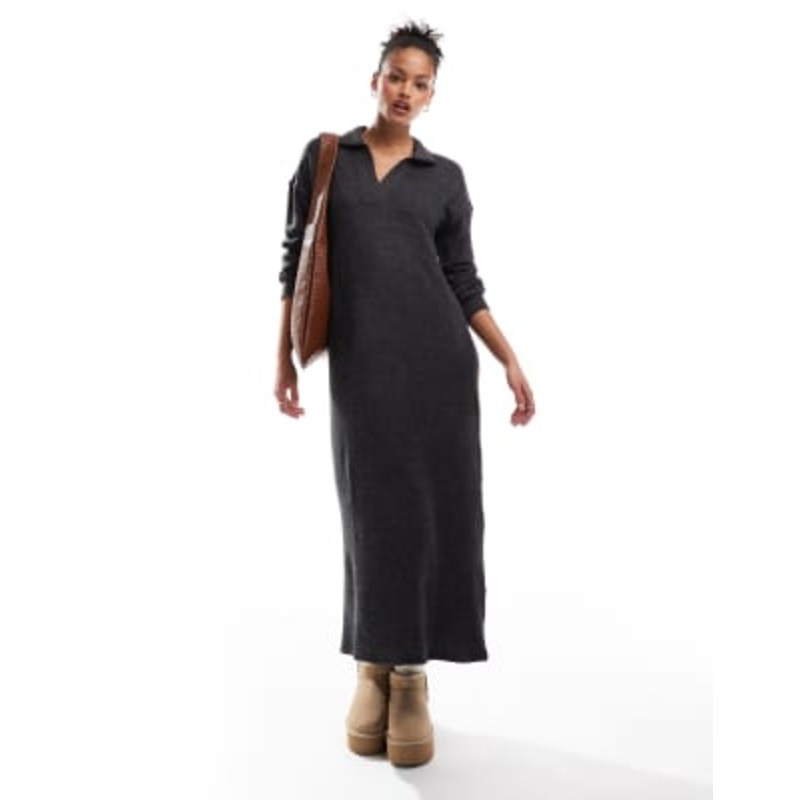 Vero Moda Tall supersoft polo neck ankle dress in black melange