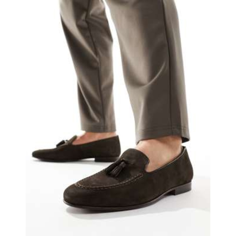 Walk London Trent Tassel Loafers In Brown Suede