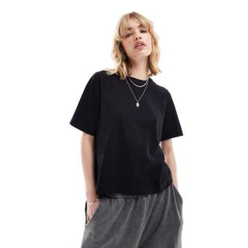 Weekday Perfect cotton relaxed t-shirt in black