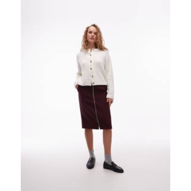 ARKET knee length skirt with zip through in burgundy