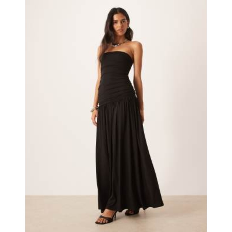 Gina Tricot jersey dropped waist midi dress in black