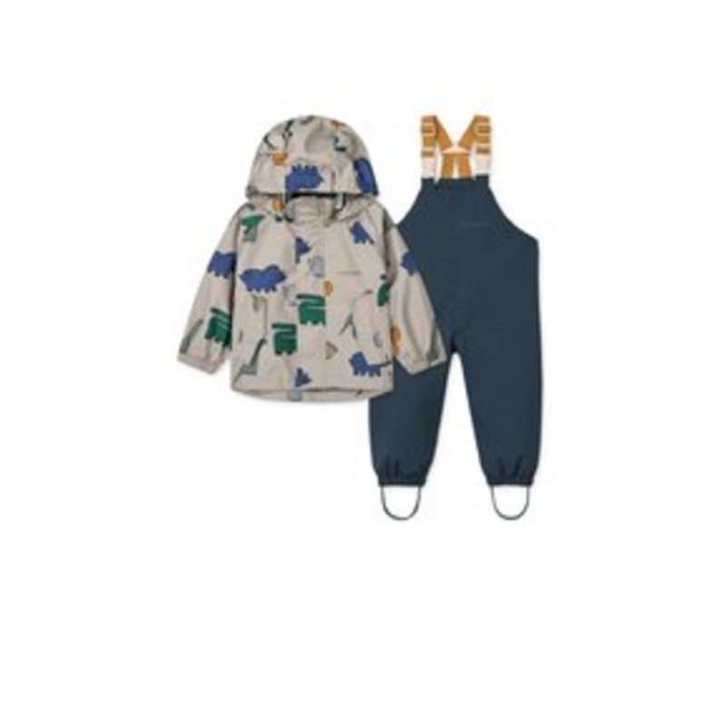 Liewood MANU SET UNISEX – Regenjacke / wasserabweisende Jacke – dinosaurs / mist/blau
