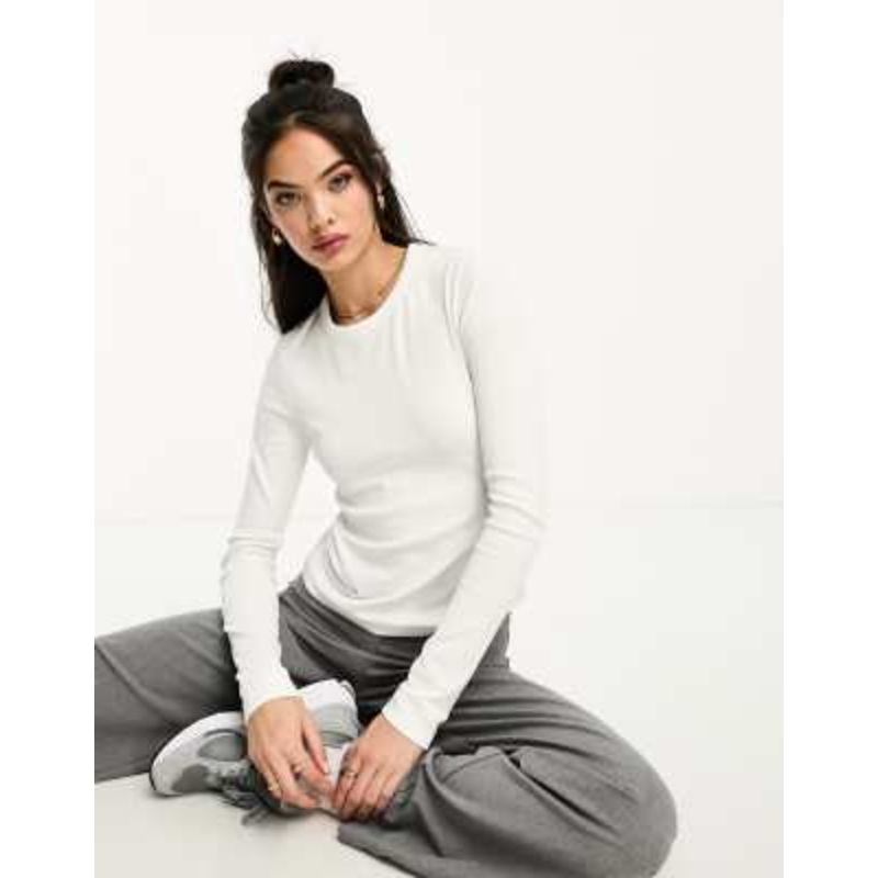 & Other Stories ribbed long sleeve top in white