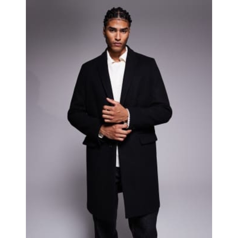 River Island wool look overcoat in black