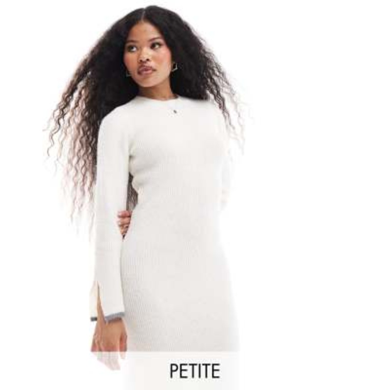 Vila Petite super soft knit midi dress with contrast edge in winter white