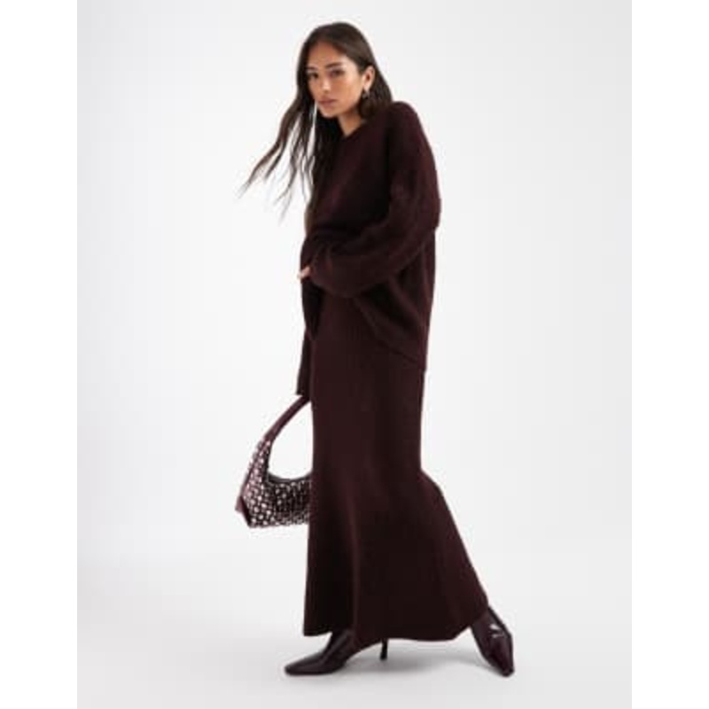 4th & Reckless wool feel knit flared maxi skirt in plum – part of a set