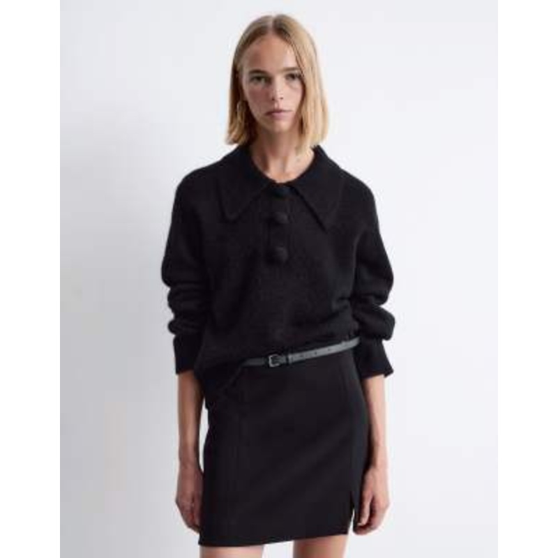 & Other Stories wool alpaca fluffy knit collar sweater in black