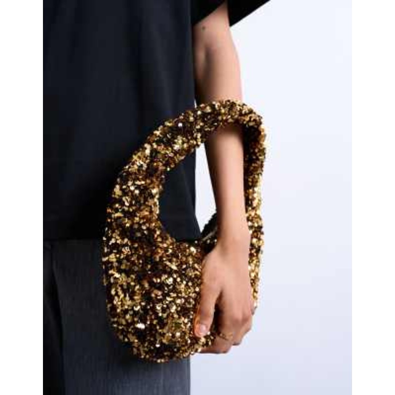 Topshop Santana scoop sequin shoulder bag in gold
