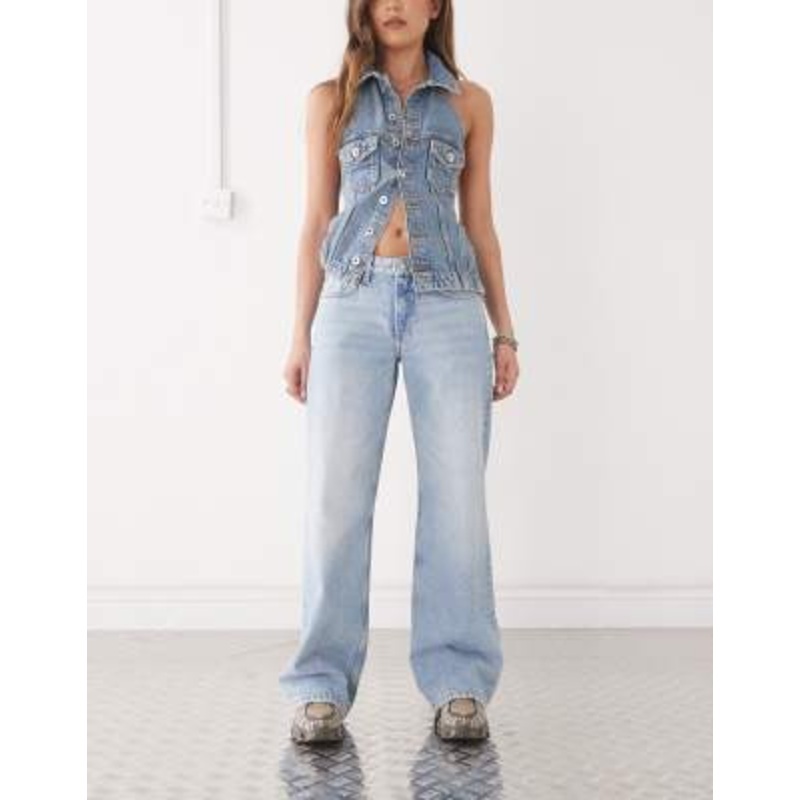 Weekday Imoo low waist wide leg jeans in washed blue