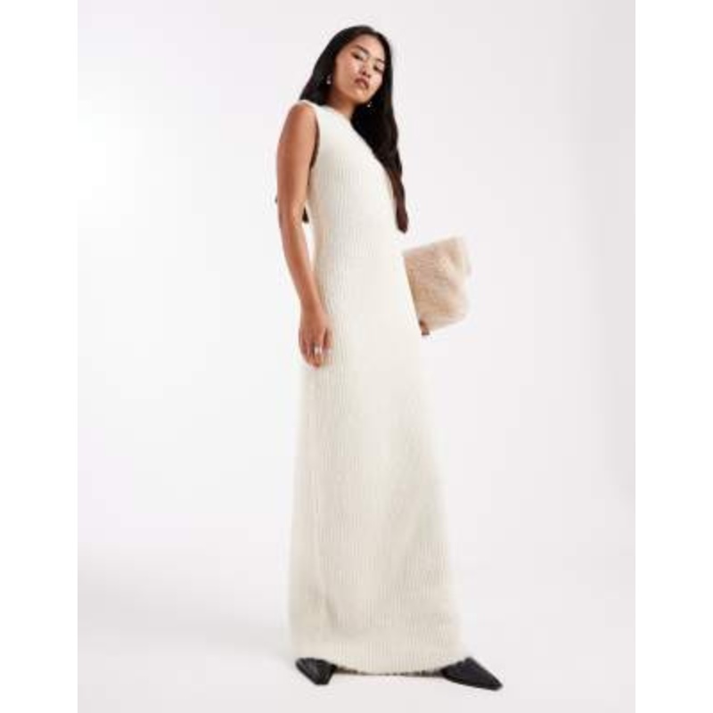 4th & Reckless wool feel soft knit high neck sleeveless maxi sweater dress in cream