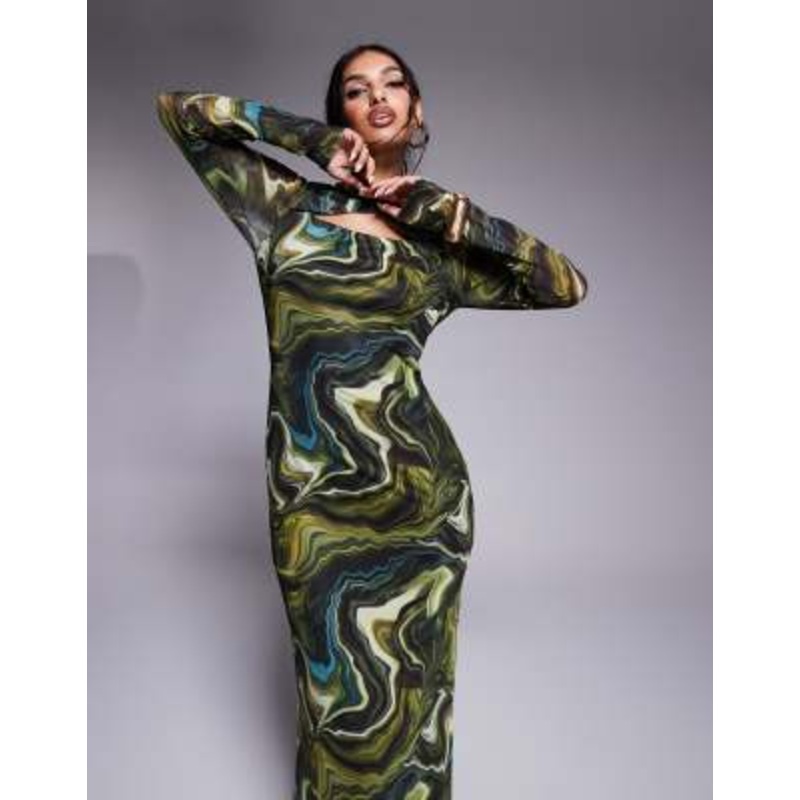 Daska maxi dress in green abstract swirl print