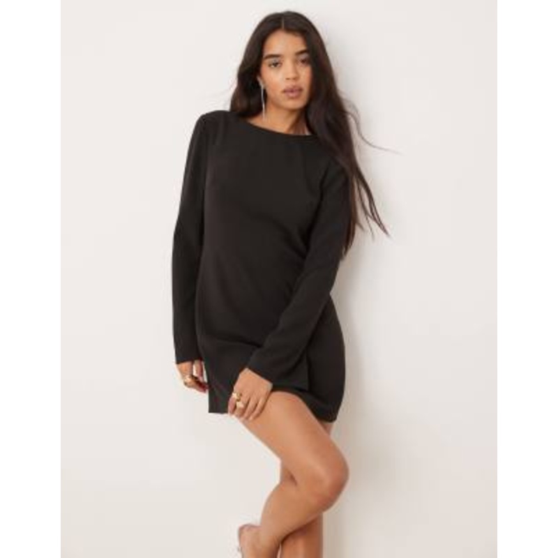Ever New long sleeve embellished back mini dress in black