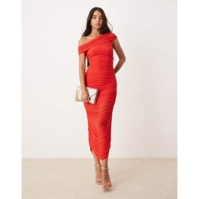 Ever New off the shoulder ruched midaxi dress in red
