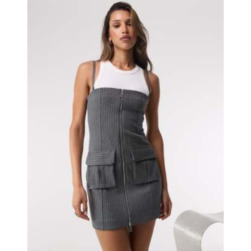 Good American soft stretch ponte mini dress in suiting pinstripe