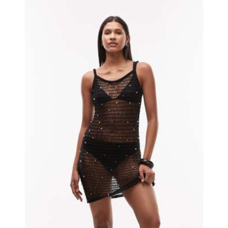 Topshop knit stitchy mini dress with colorful beads