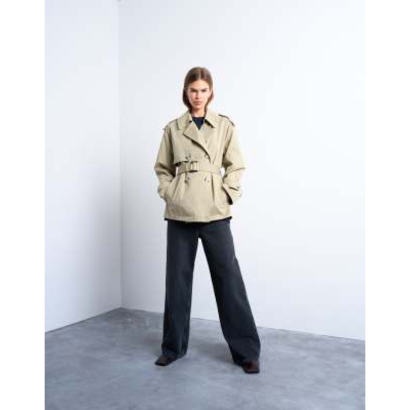 Topshop short trench coat in stone