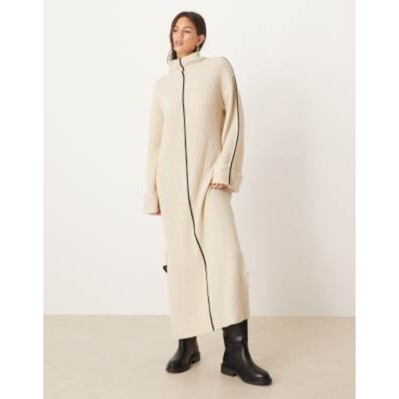 VILA high neck knit maxi dress in cream