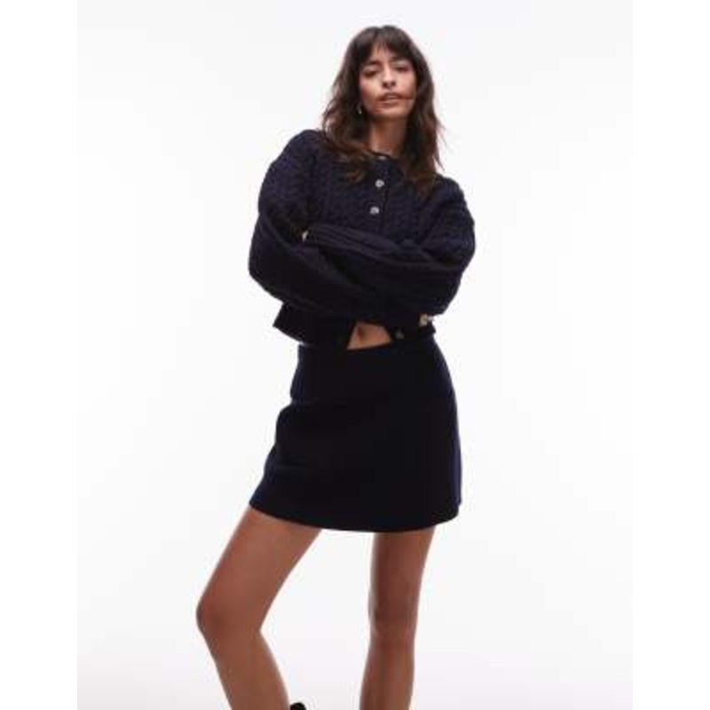 ARKET knit mini skirt with patch pockets in dark blue