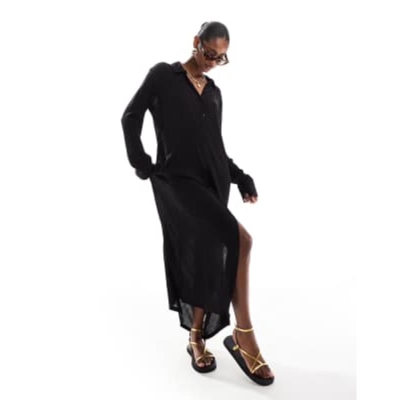 Esmee Exclusive maxi beach shirt summer dress in black