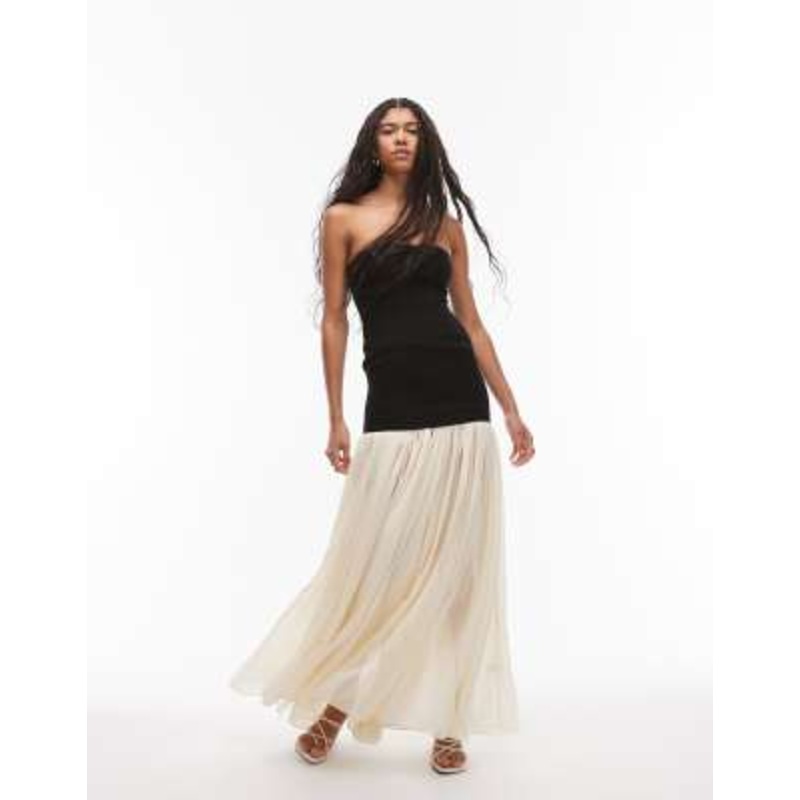 Heiress Beverly Hills bandeau drop waist chiffon maxi dress in black & cream