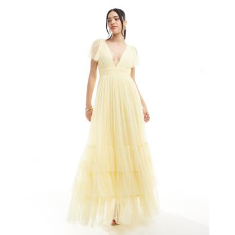 Lace & Beads Bridesmaid Madison maxi dress in butter yellow