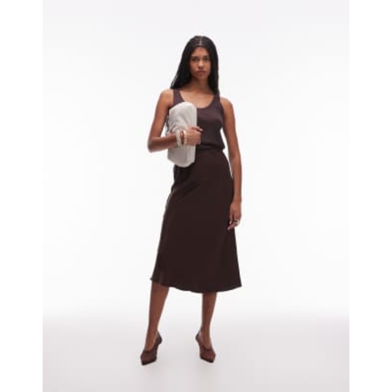 & Other Stories satin midi slip skirt in dark brown