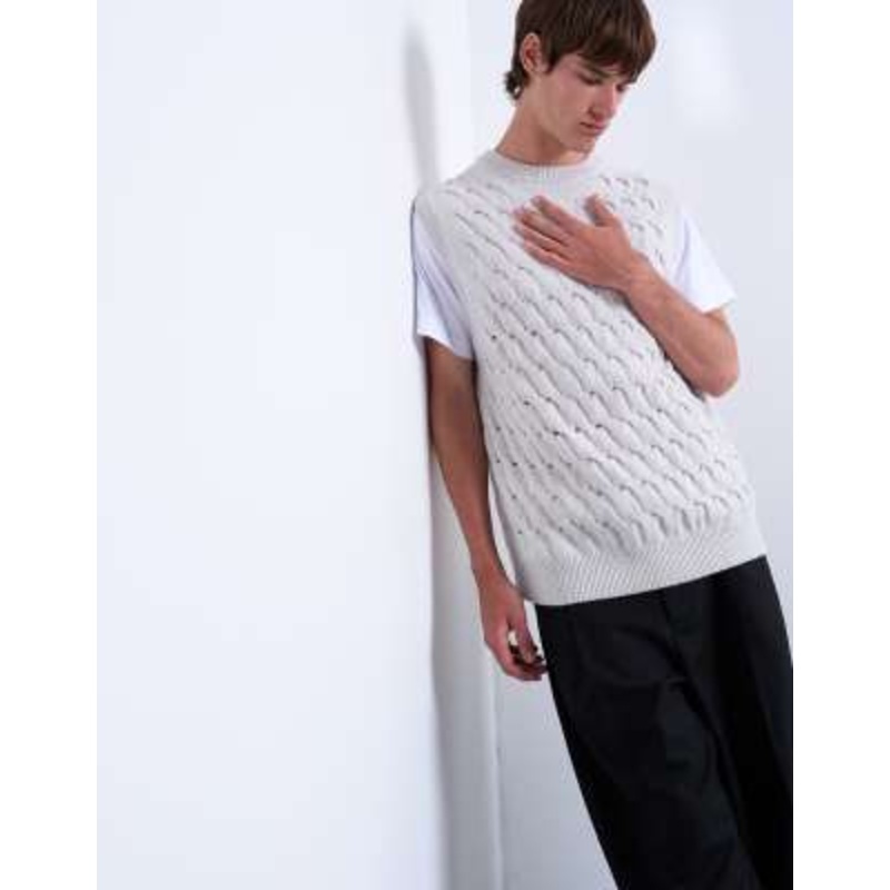 Topman relaxed fit knit pleated tank top in gray