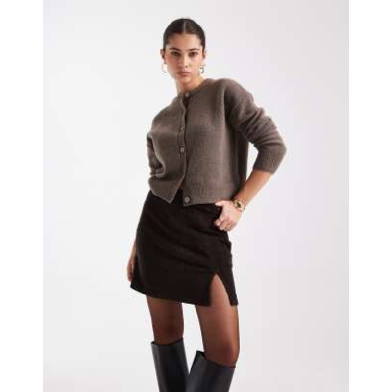 Vero Moda corduroy notch front mini skirt in chocolate