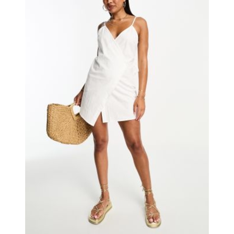 Vero Moda cotton wrap front mini beach dress in white