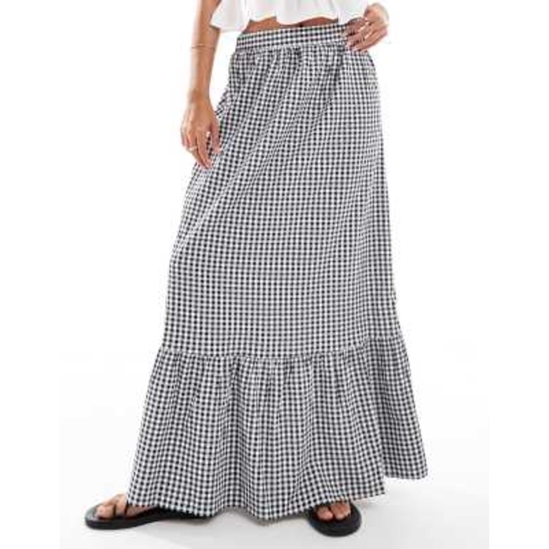 Vero Moda tiered hem maxi skirt in black gingham print
