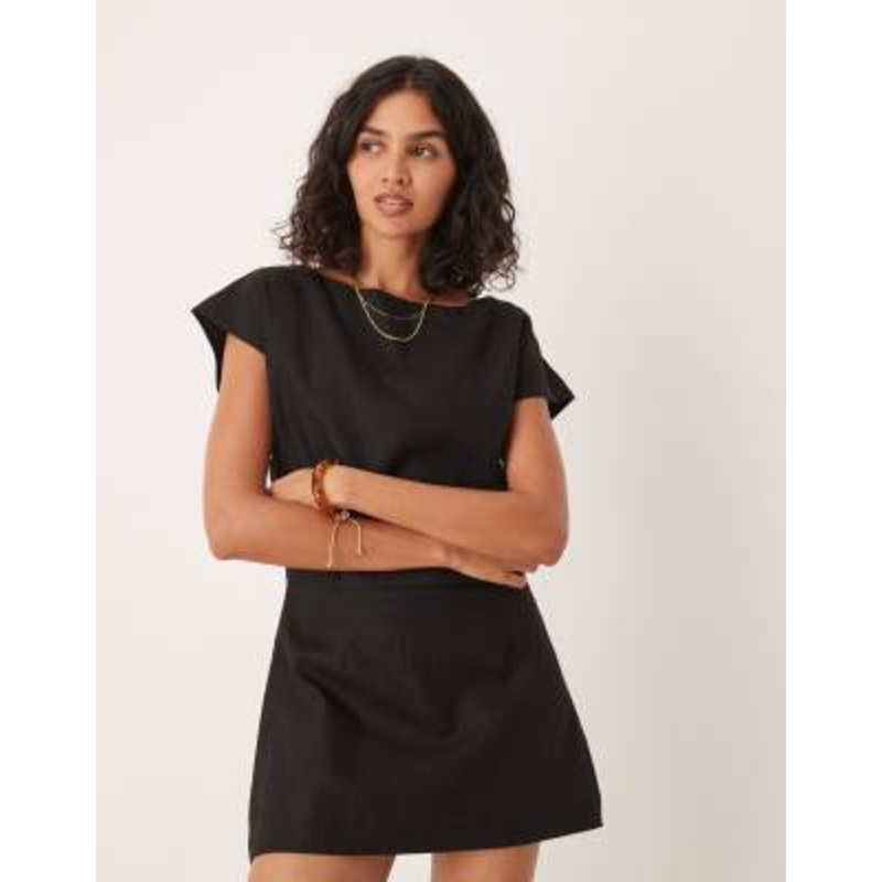 VRG GRL cameron linen mini shift dress in black