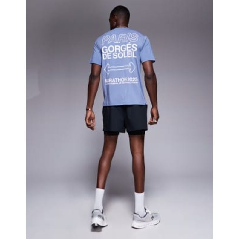 4505 quick dry performance jersey back graphic oversized running T-shirt in gray blue